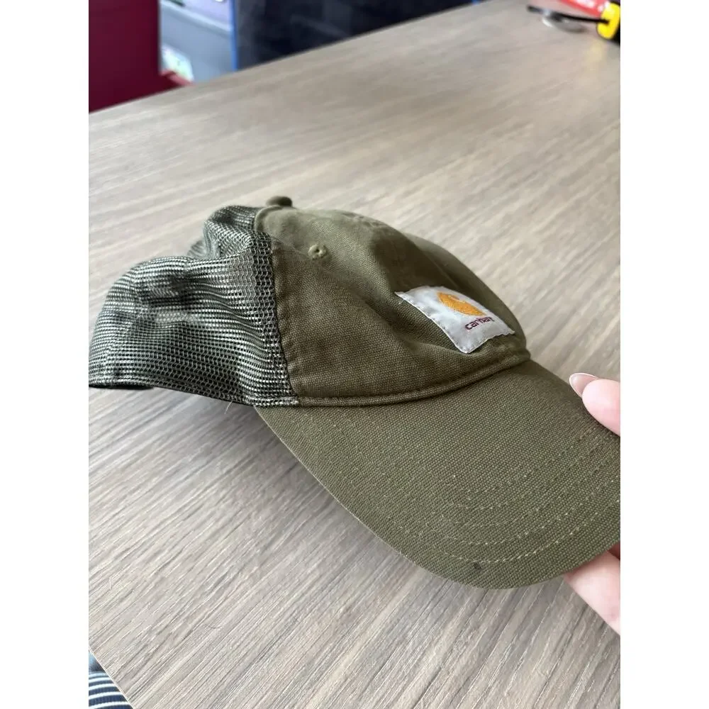 Carhartt Olive Green Mesh Trucker Hat Snapback Canvas Logo Cap Adult OSFA